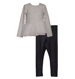 Bonnie  Jean Bonnie Jean- Gray L/S Tulle Top w/ Black Pants