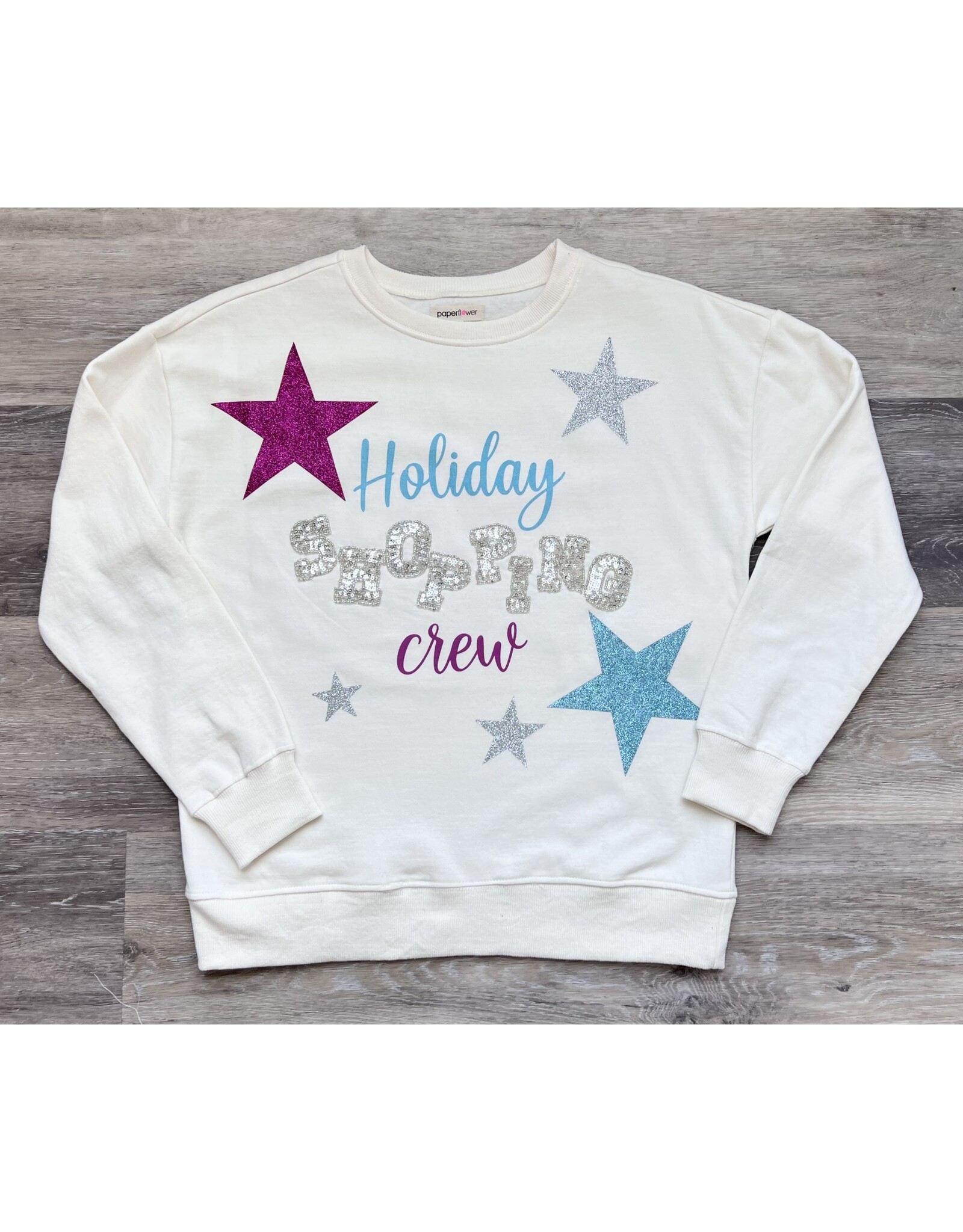 Paper Flowers- Holiday Shopping Crew Glitter & Sequin Sweatshirt