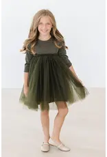 Mila & Rose Mila & Rose- Olive Shimmer 3/4 Sleeve Tutu Dress