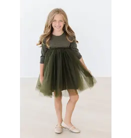 Mila & Rose Mila & Rose- Olive Shimmer 3/4 Sleeve Tutu Dress