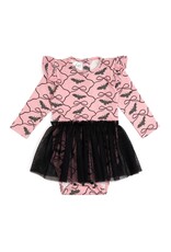 Sweet Wink- Bat Trellis Printed L/S Tutu Bodysuit