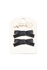 Sweet Wink- Black Glitter Bow Clip Set