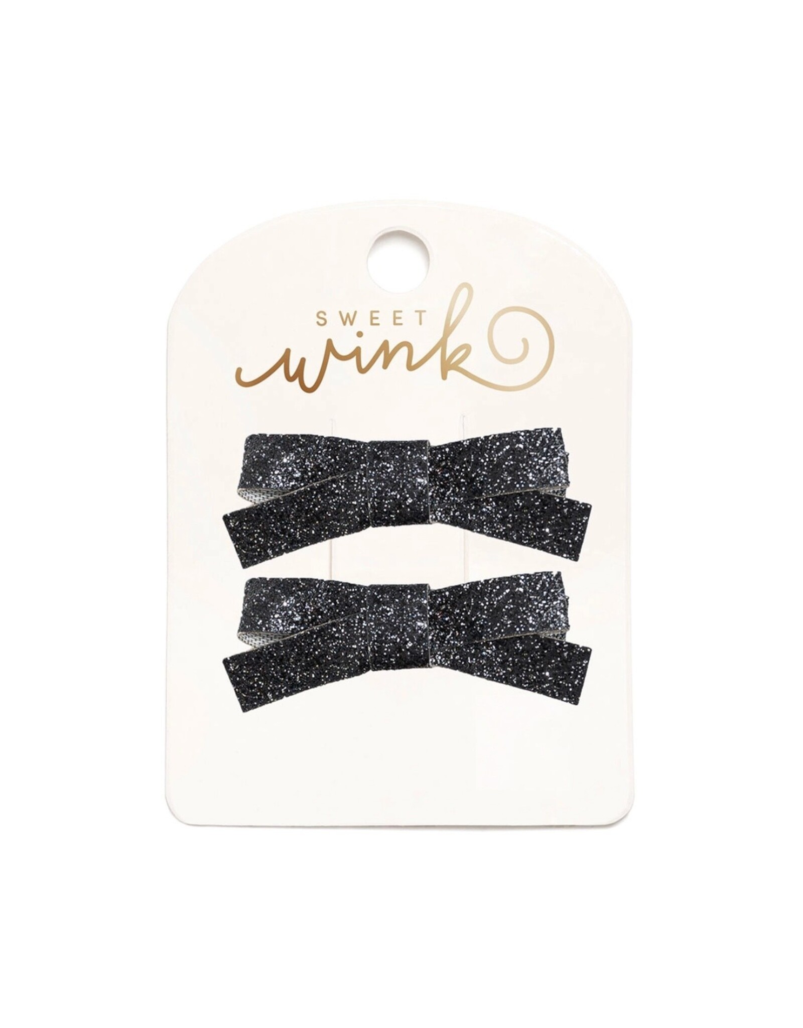 Sweet Wink- Black Glitter Bow Clip Set