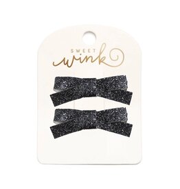 Sweet Wink- Black Glitter Bow Clip Set