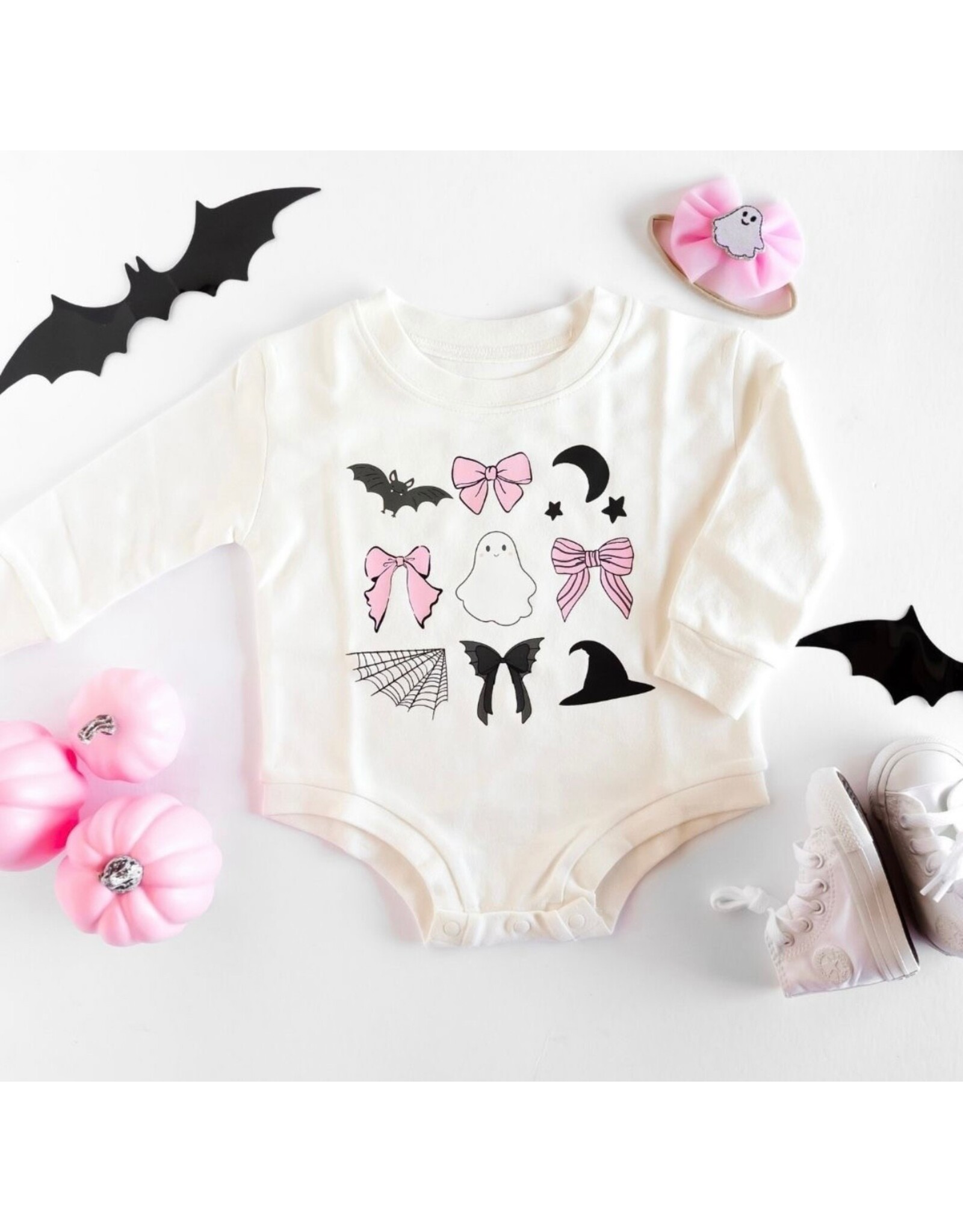 Sweet Wink- Spooky Coquette L/S White Romper