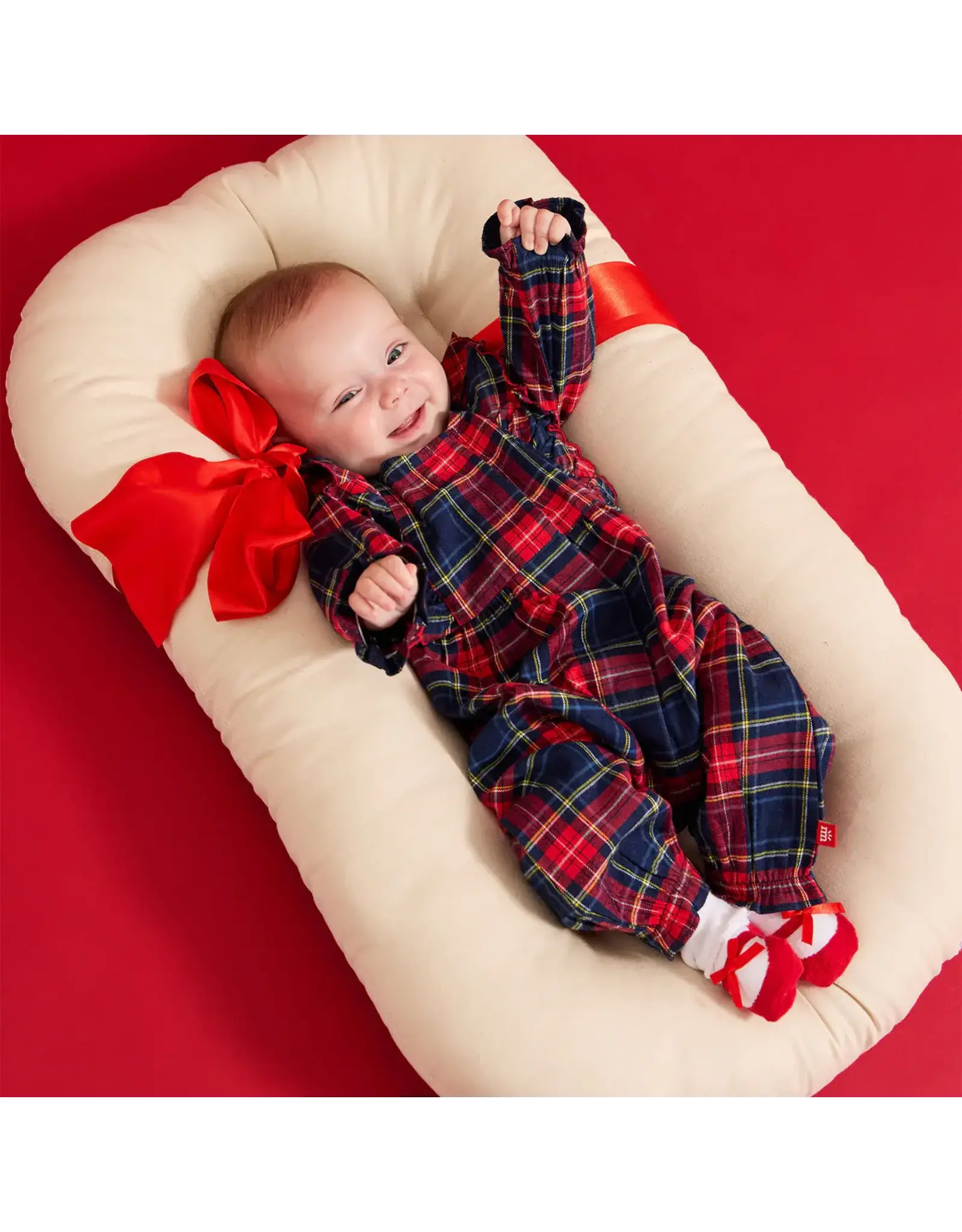 Magnetic Me Magnetic Me- Holiday Plaid Flannel Magnetic Ruffle Romper