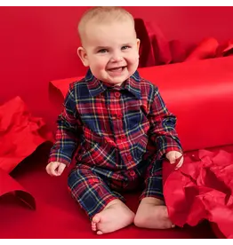 Magnetic Me Magnetic Me- Holiday Plaid Flannel Patch Pocket Magnetic Romper