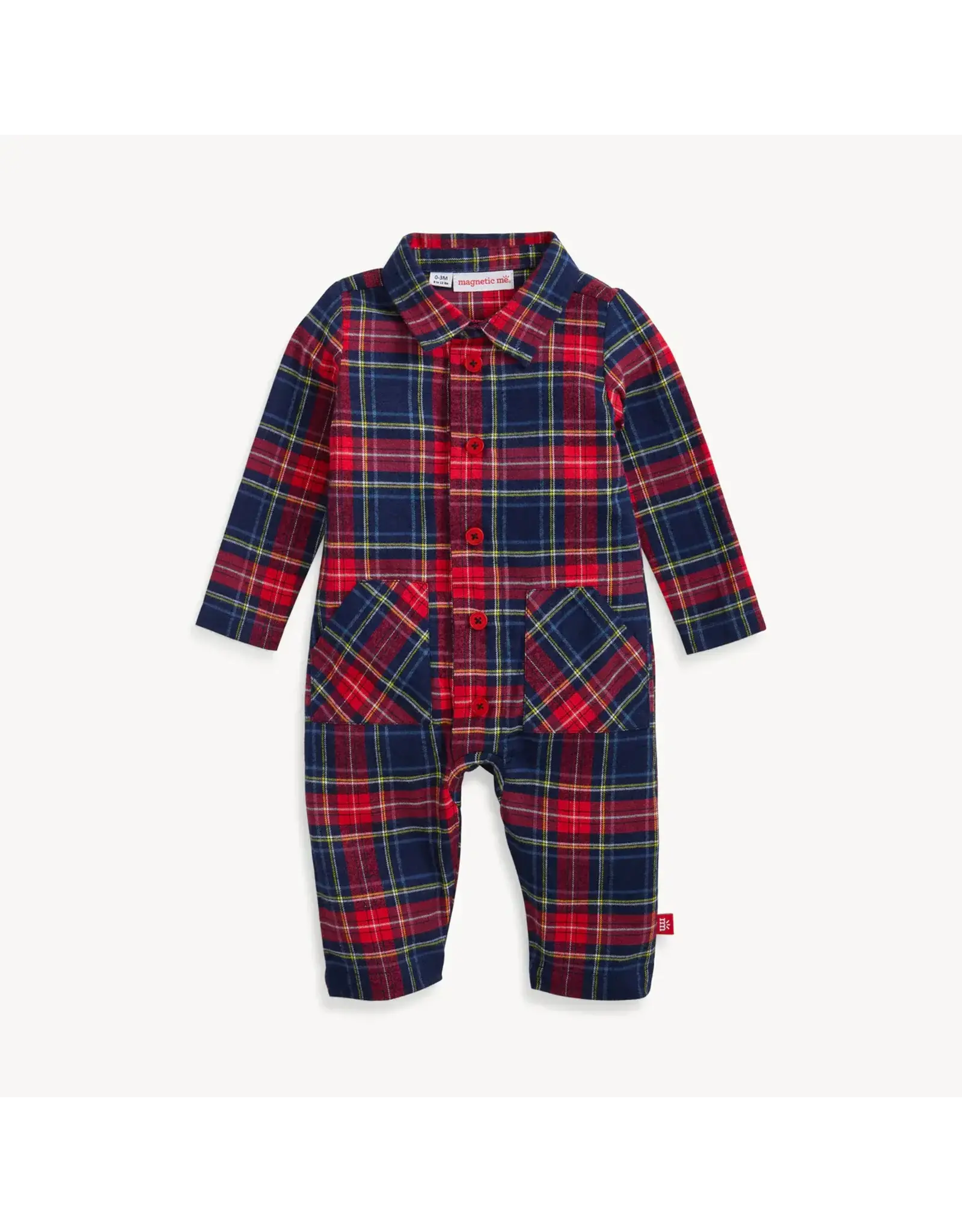 Magnetic Me Magnetic Me- Holiday Plaid Flannel Patch Pocket Magnetic Romper