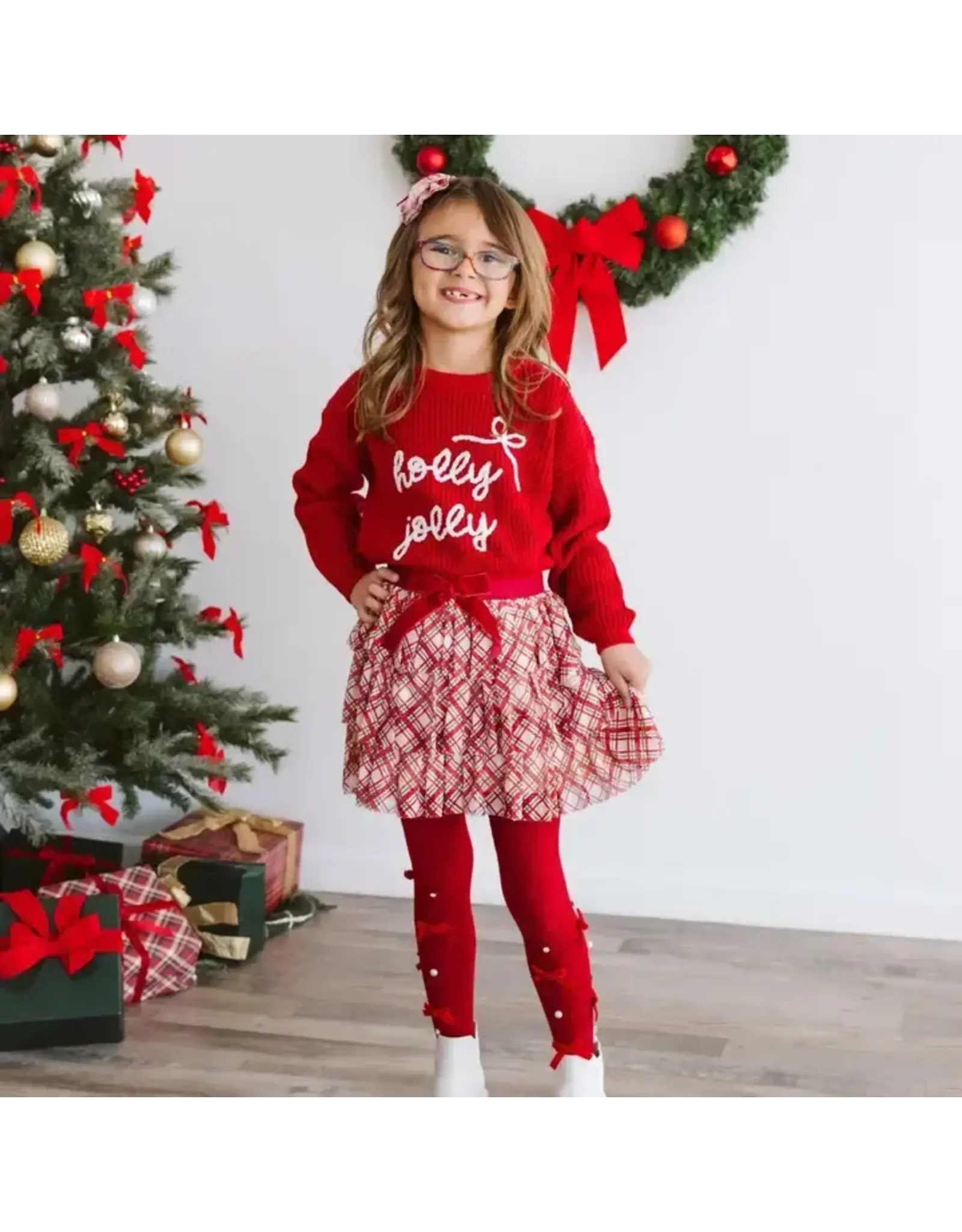 Sweet Wink- Christmas Plaid Bow Tiered Tutu