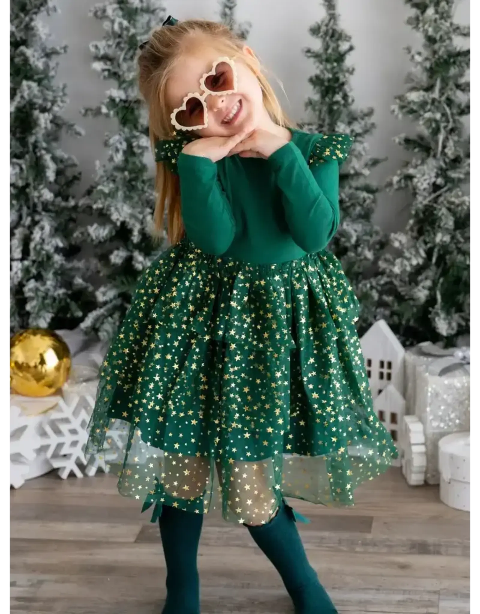 Sweet Wink- Emerald Shimmer Christmas L/S Tutu Dress