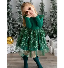 Sweet Wink- Emerald Shimmer Christmas L/S Tutu Dress