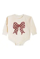 Sweet Wink- Christmas Plaid Bow Patch L/S Romper