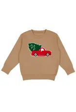Sweet Wink- Christmas Truck Patch Mocha Sweatshirt