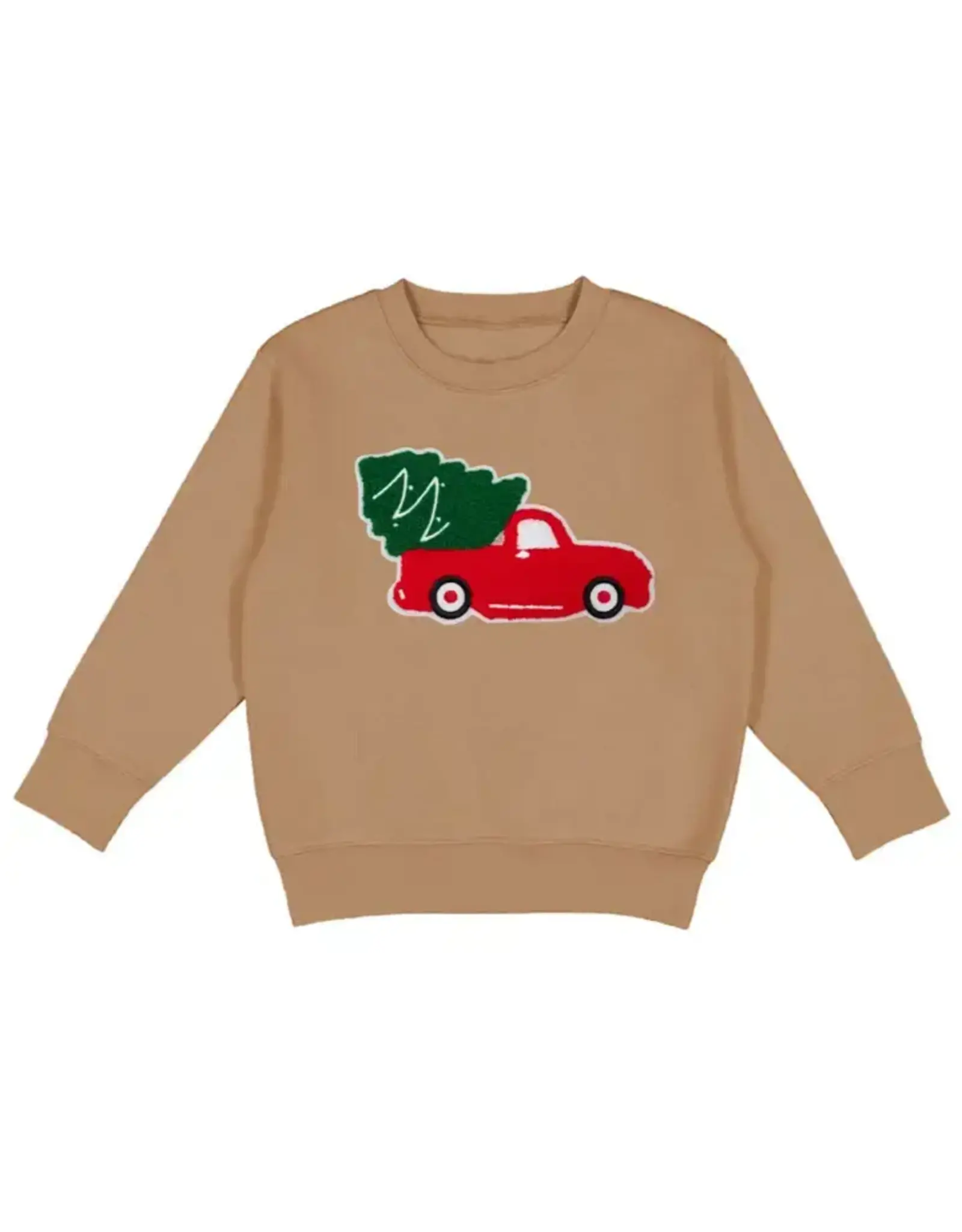 Sweet Wink- Christmas Truck Patch Mocha Sweatshirt