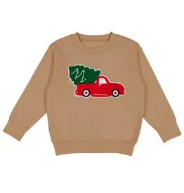 Sweet Wink- Christmas Truck Patch Mocha Sweatshirt