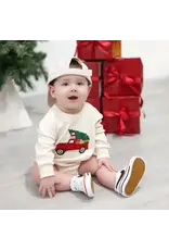 Sweet Wink- Christmas Truck PatchL/S Romper: Natural