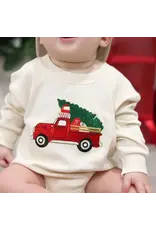 Sweet Wink- Christmas Truck PatchL/S Romper: Natural