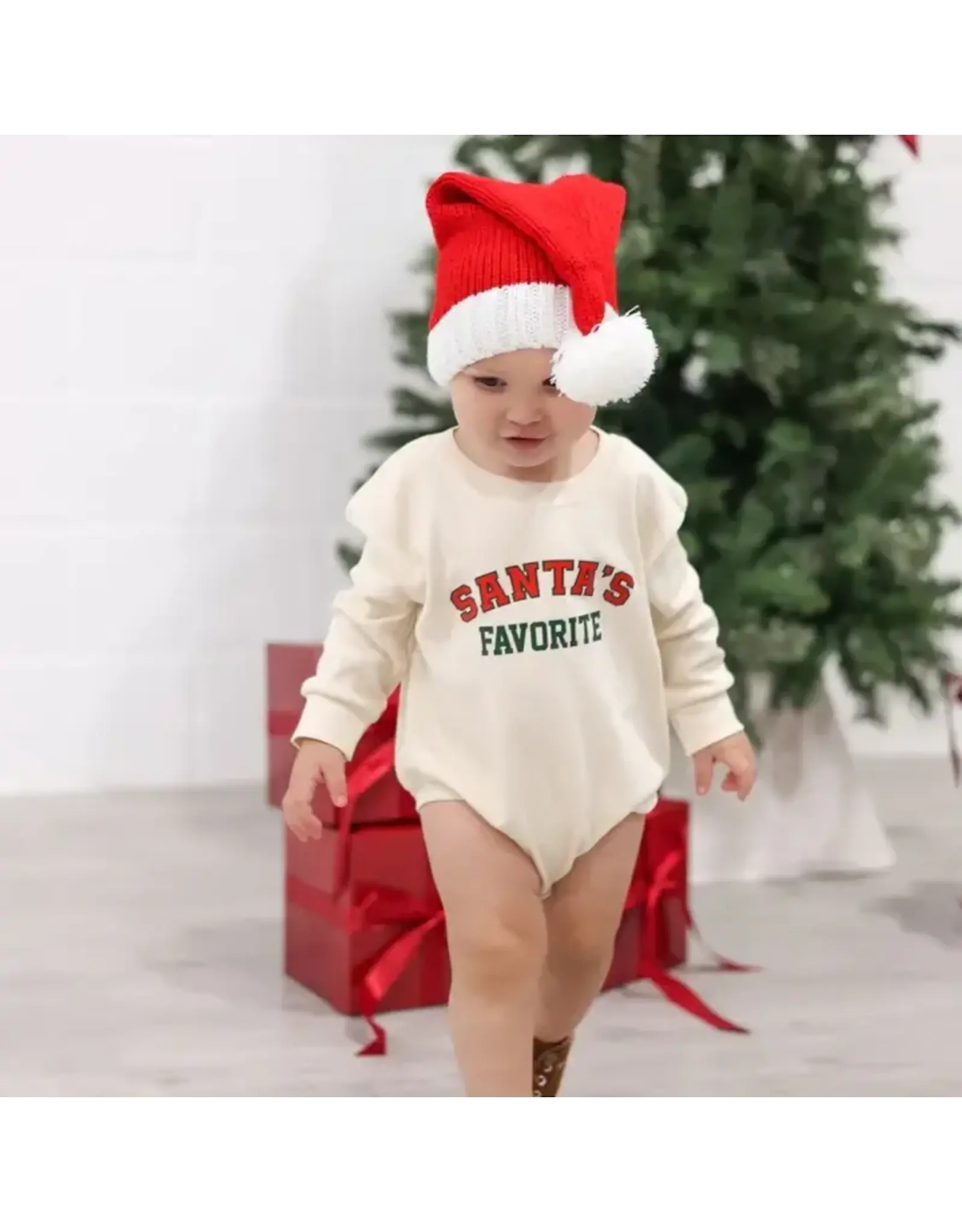 Sweet Wink- Santa's Favorite Christmas L/S Romper: Natural