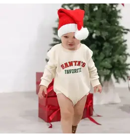 Sweet Wink- Santa's Favorite Christmas L/S Romper: Natural
