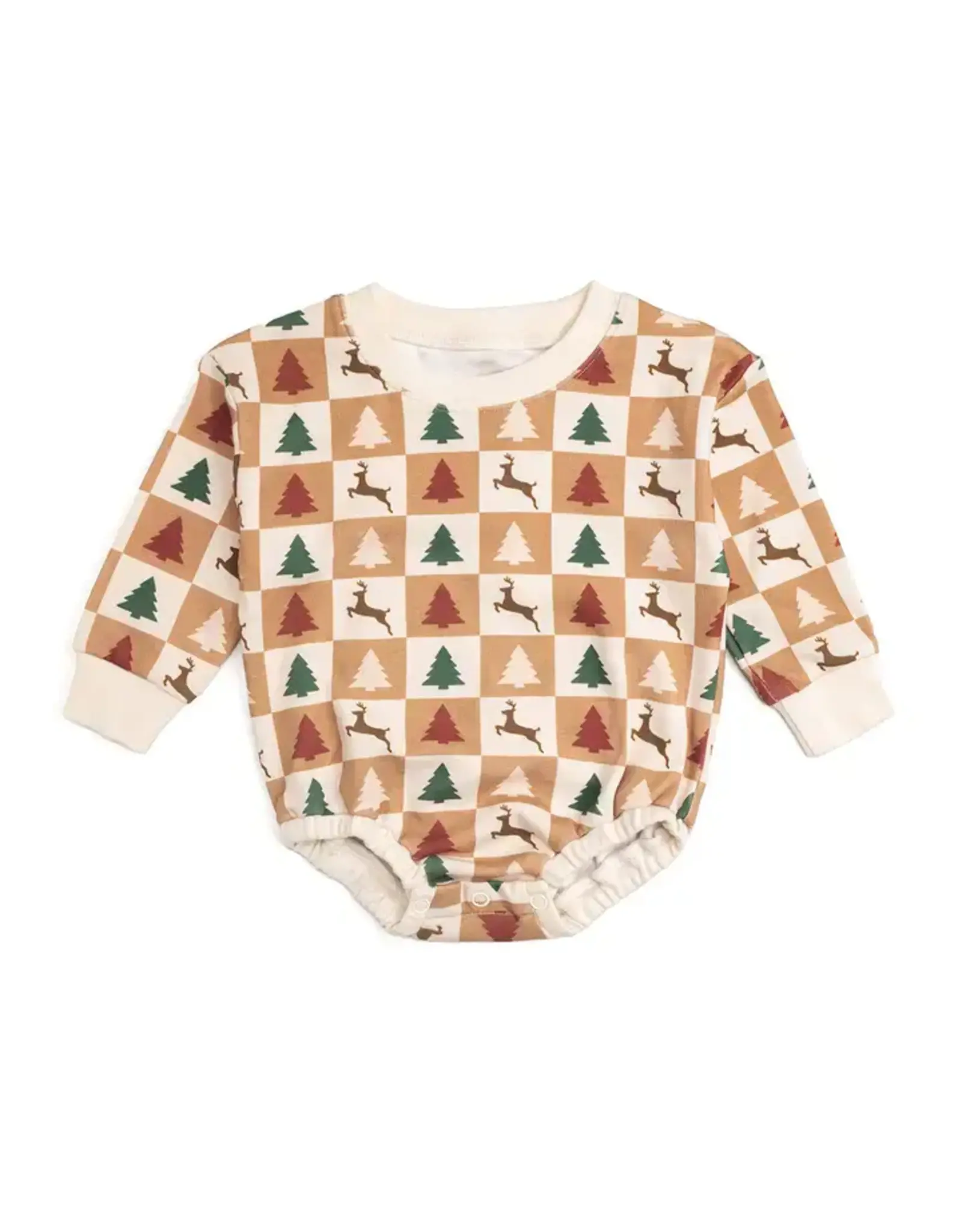 Sweet Wink- Cabin Chrismas L/S Romper: Natural