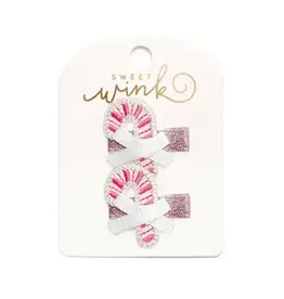 Sweet Wink- Pink Candy Cane Christmas Clip Set