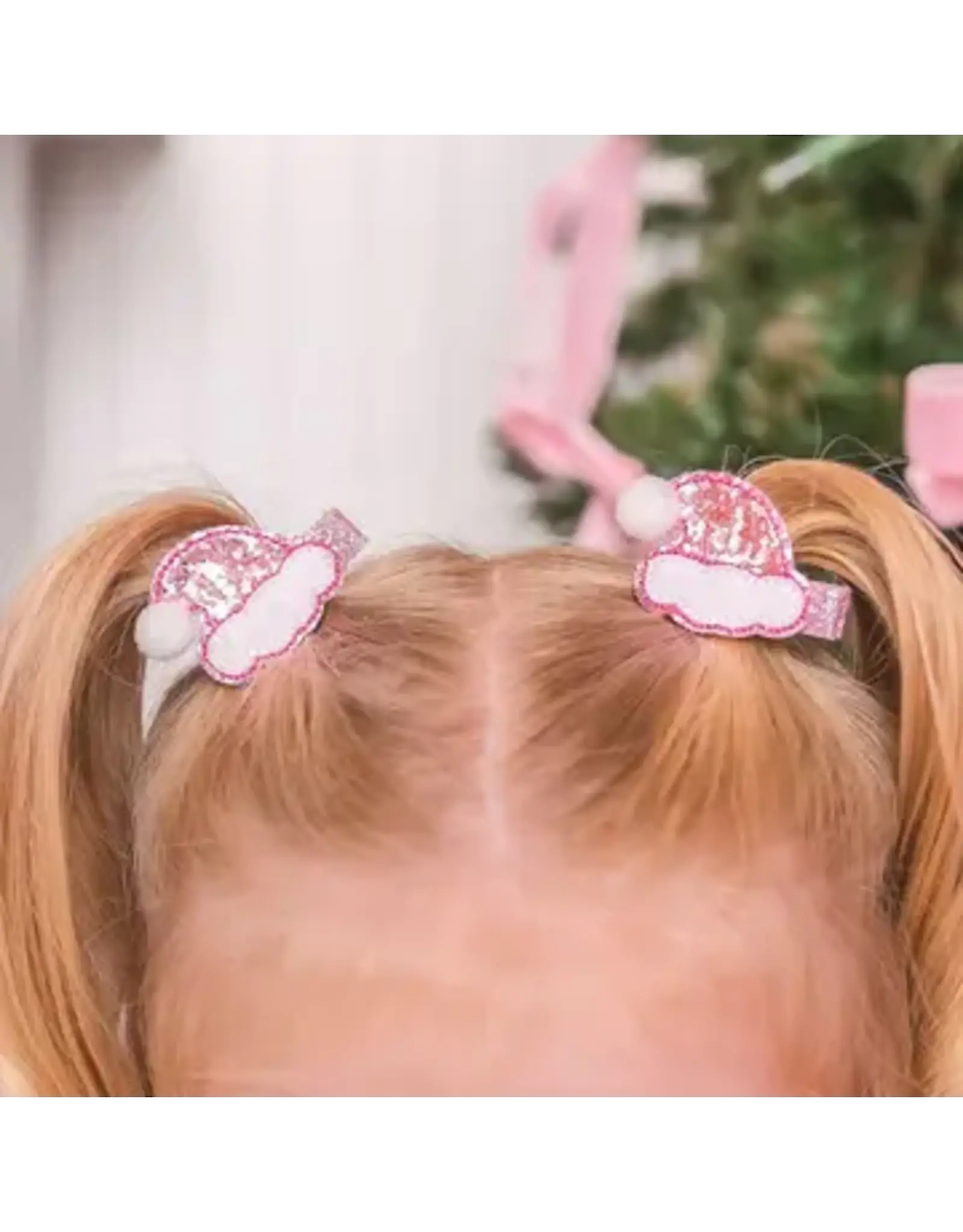 Sweet Wink- Pink Santa Hat Christmas Clip Set