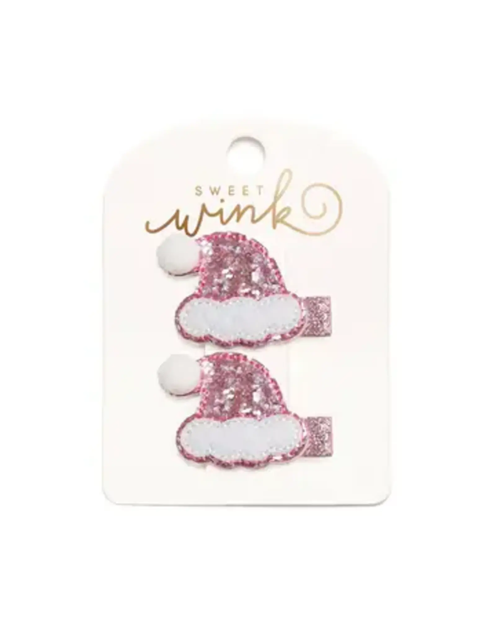 Sweet Wink- Pink Santa Hat Christmas Clip Set