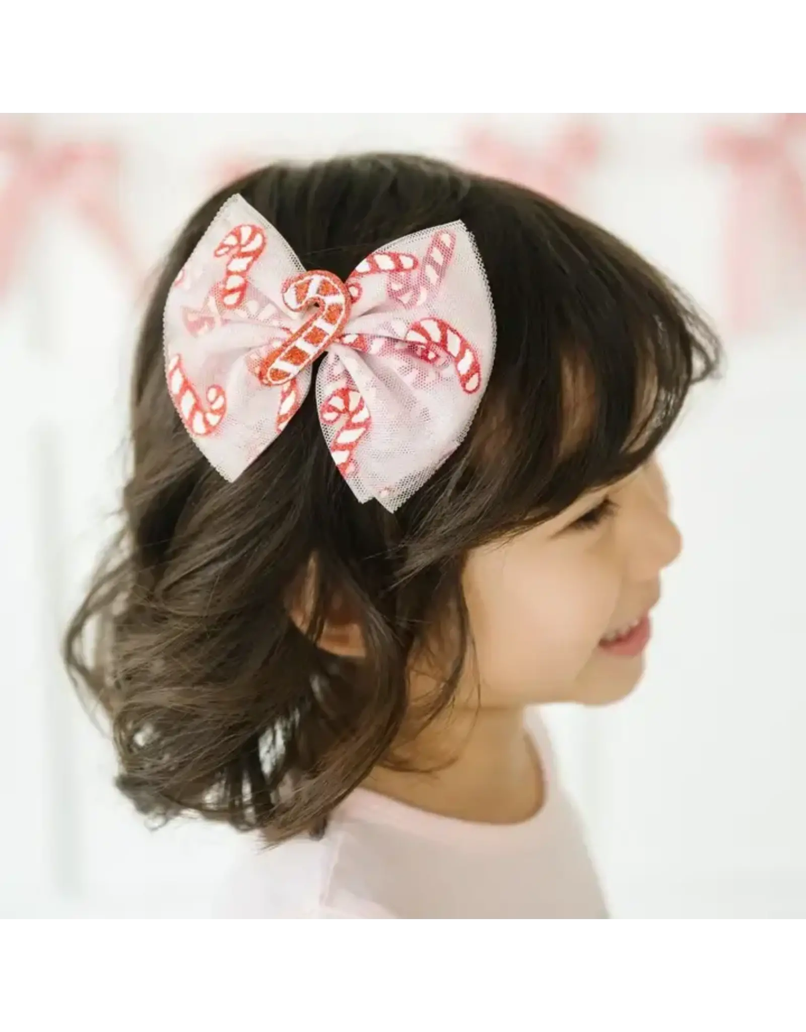 Sweet Wink- Candy Cane Confetti Christmas Tulle Bow Clip