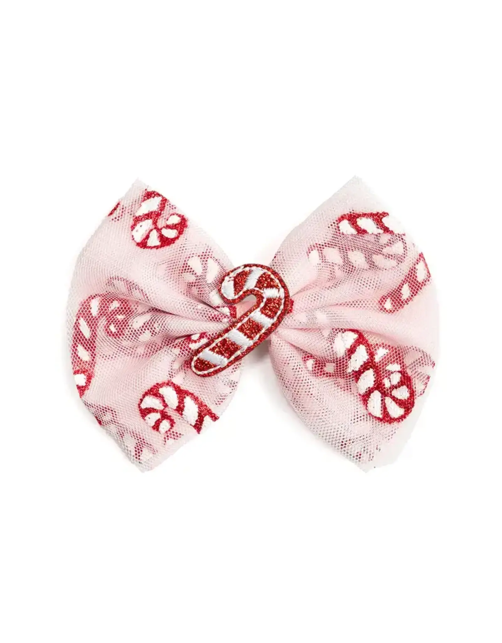 Sweet Wink- Candy Cane Confetti Christmas Tulle Bow Clip