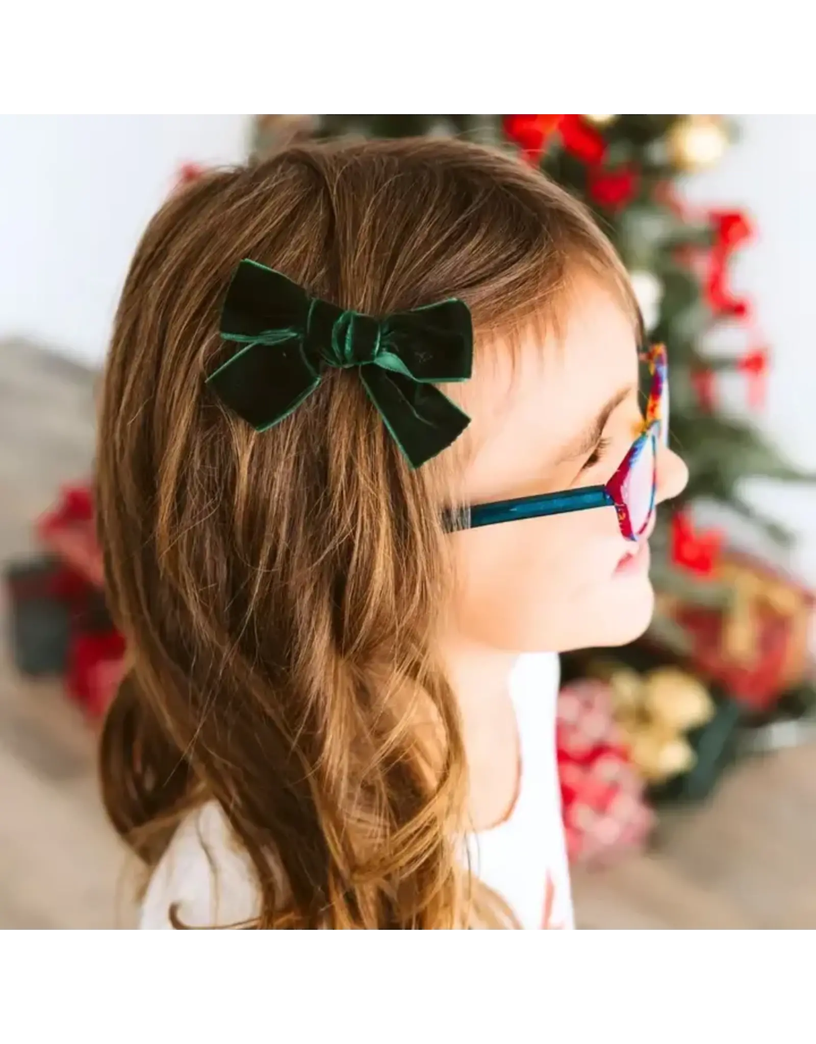 Sweet Wink- Emerald Green Velvet Christmas Bow Clip