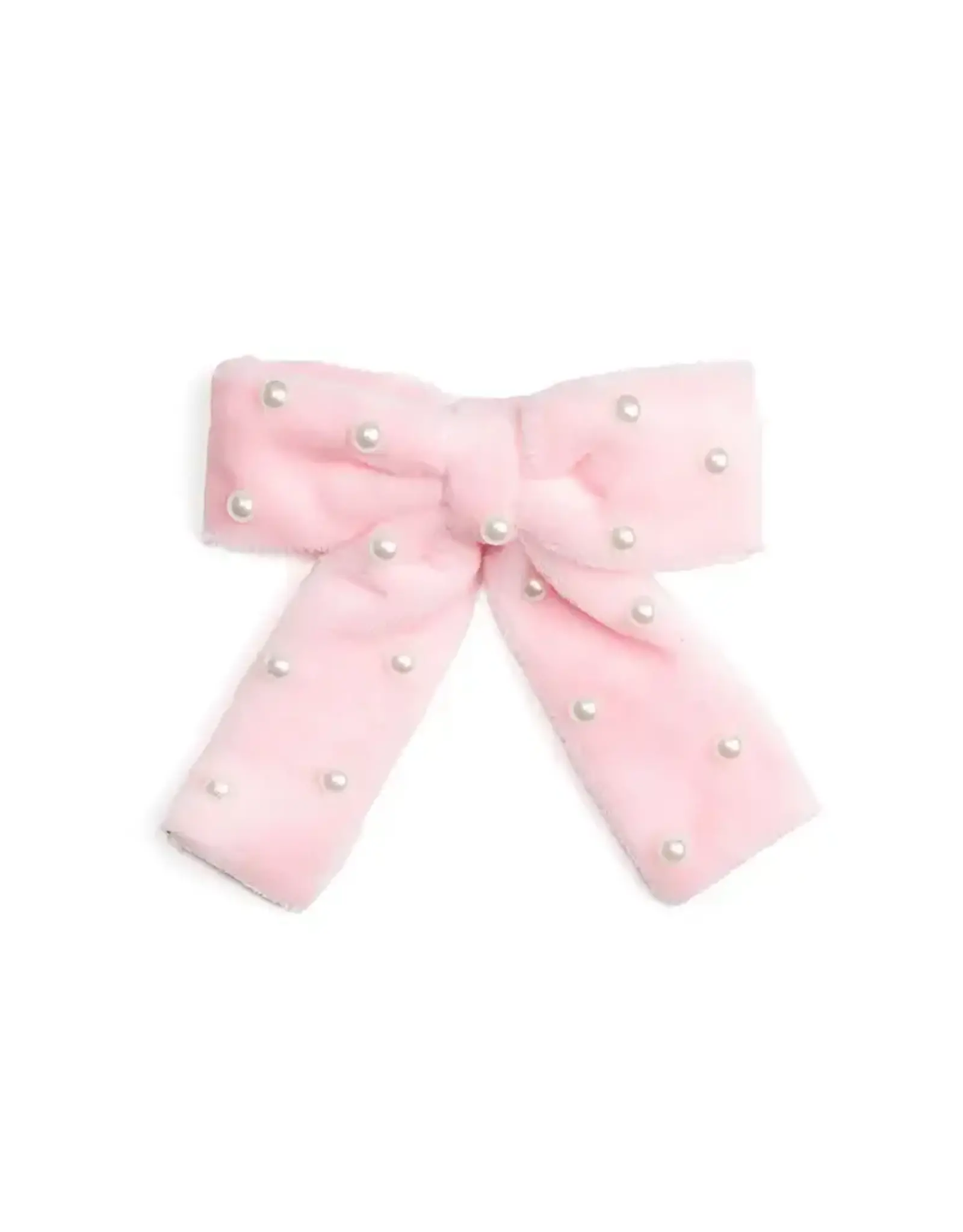 Sweet Wink- Pink Velvet Pearl Bow Clip