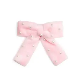 Sweet Wink- Pink Velvet Pearl Bow Clip