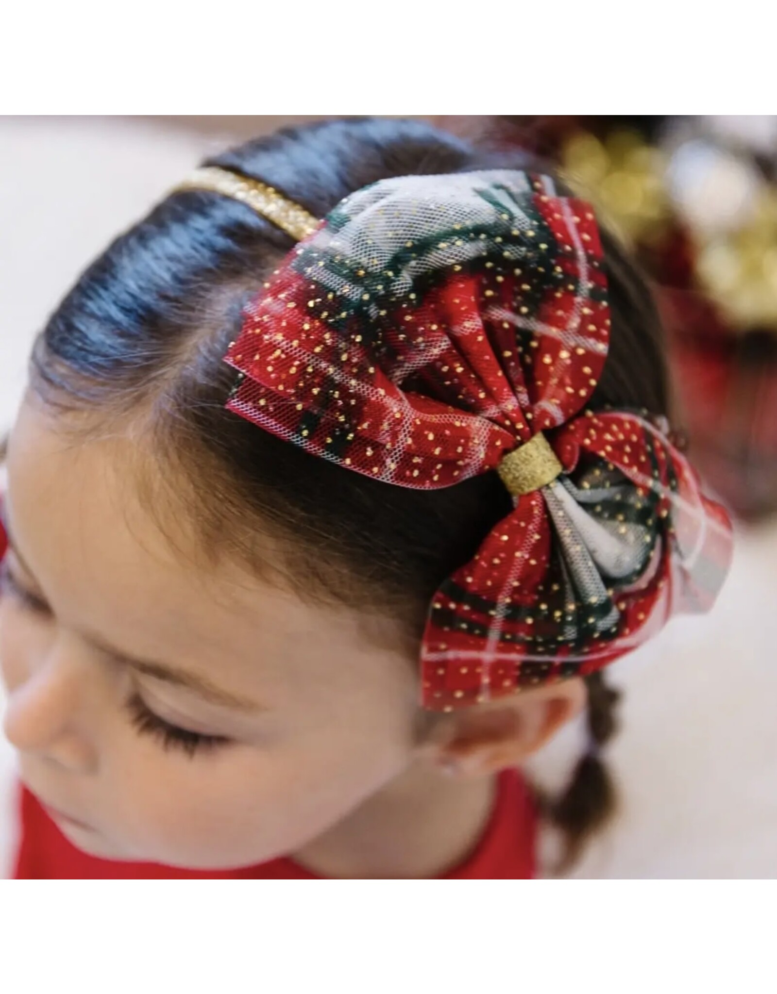 Sweet Wink- Christmas Plaid Tulle Bow Headband