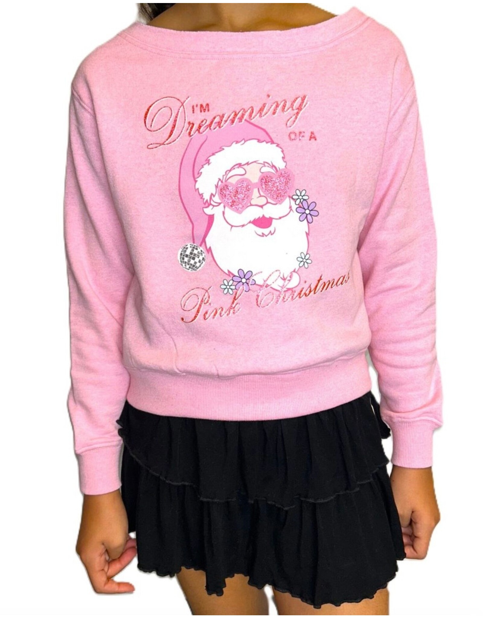Paper Flowers- Dreaming Pink Christmas Santa Sweatshirt