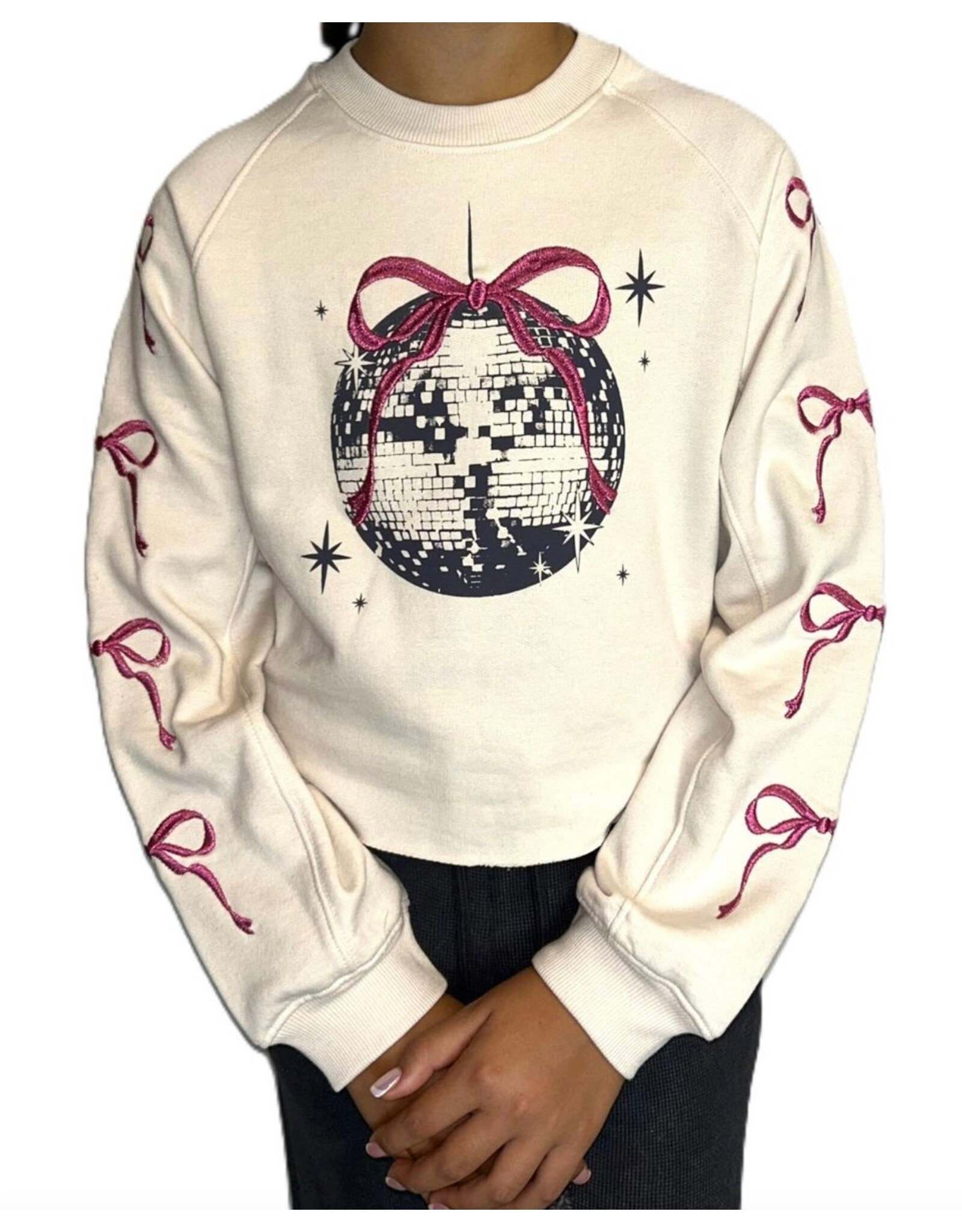 Paper Flowers- Bows & Disco Ball Emb Sweatshirt