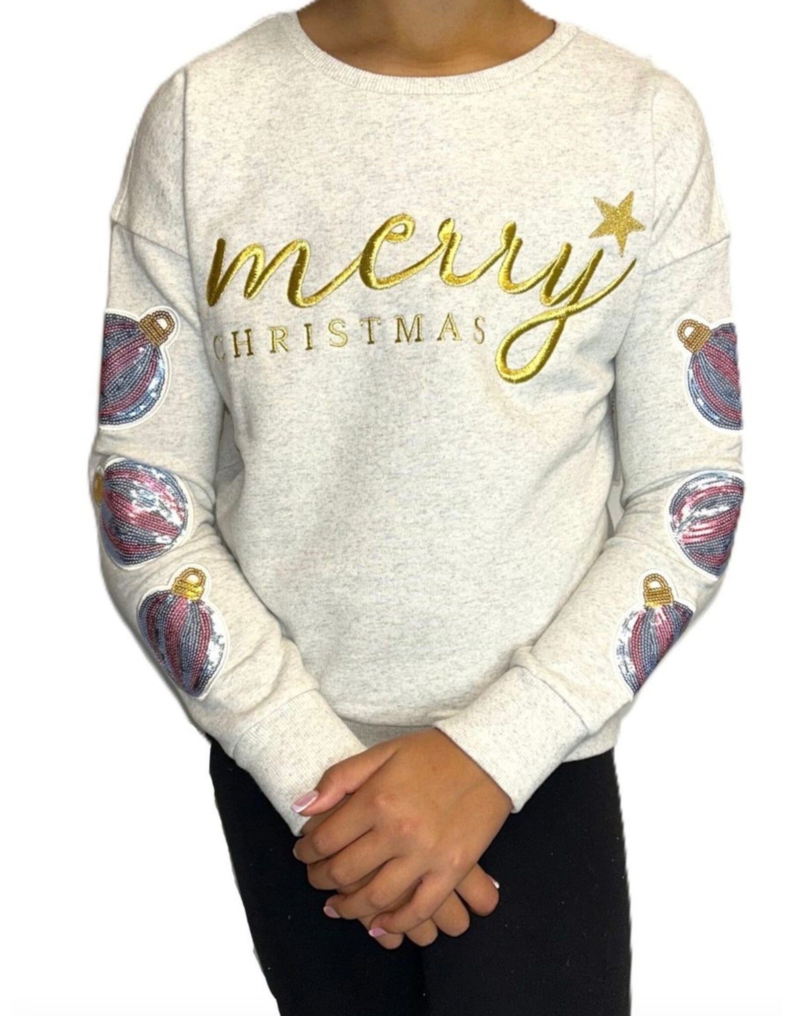 Paper Flowers- Merry Christmas Sequins Ornament Sweatshirt