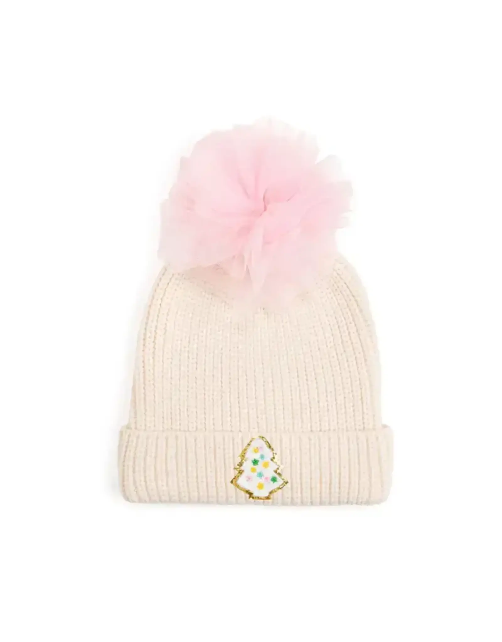 Sweet Wink - Pastel Christmas Tree Patch Pom Pom Beanie