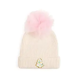 Sweet Wink - Pastel Christmas Tree Patch Pom Pom Beanie