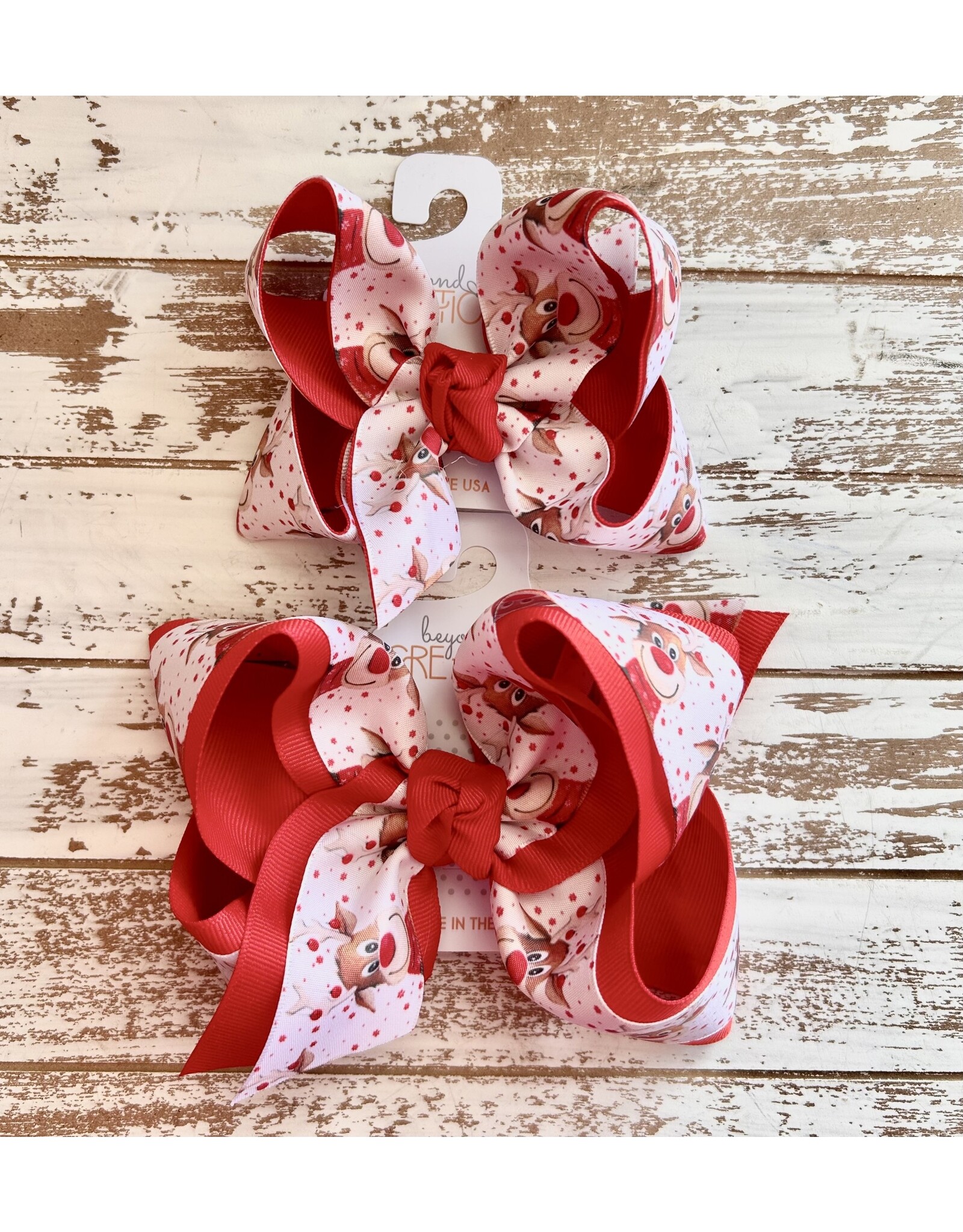 Beyond Creations Beyond Creations- Red Reindeer Layered Knot Bow