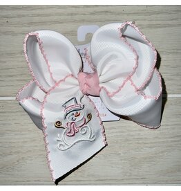Beyond Creations Beyond Creations- Light Pink Scarf Snowman Crochet Edge 5.5" Knot Bow