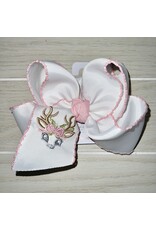 Beyond Creations Beyond Creations- Light Pink Reindeer Crochet Edge 5.5" Knot Bow