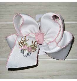 Beyond Creations Beyond Creations- Light Pink Reindeer Crochet Edge 5.5" Knot Bow