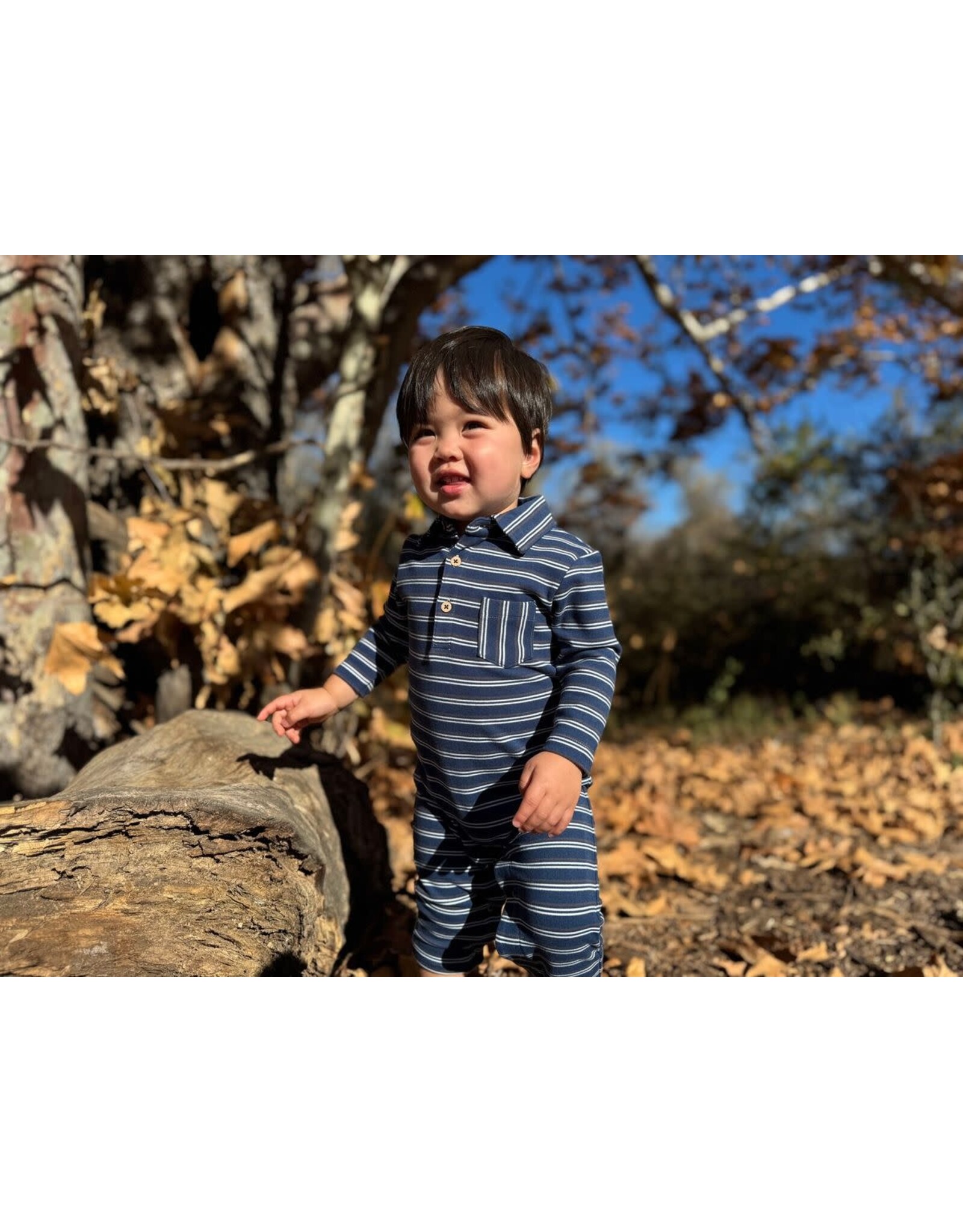 Me & Henry Me & Henry- Kingston Navy Double Stripe Polo Romper