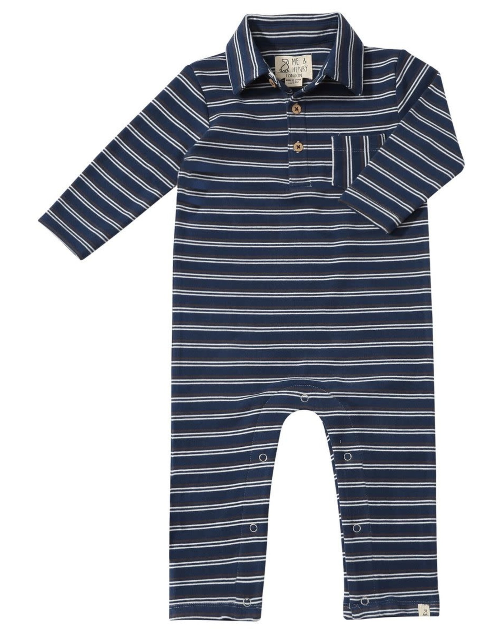 Me & Henry Me & Henry- Kingston Navy Double Stripe Polo Romper
