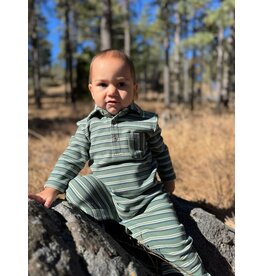 Me & Henry Me & Henry- Kingston Green Double Stripe Polo Romper