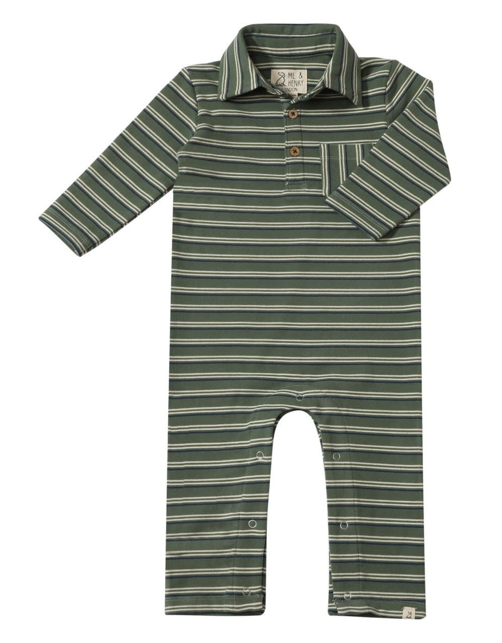 Me & Henry Me & Henry- Kingston Green Double Stripe Polo Romper