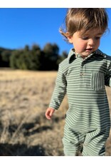 Me & Henry Me & Henry- Kingston Forest/Cream Stripe Polo Romper