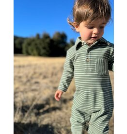 Me & Henry Me & Henry- Kingston Forest/Cream Stripe Polo Romper