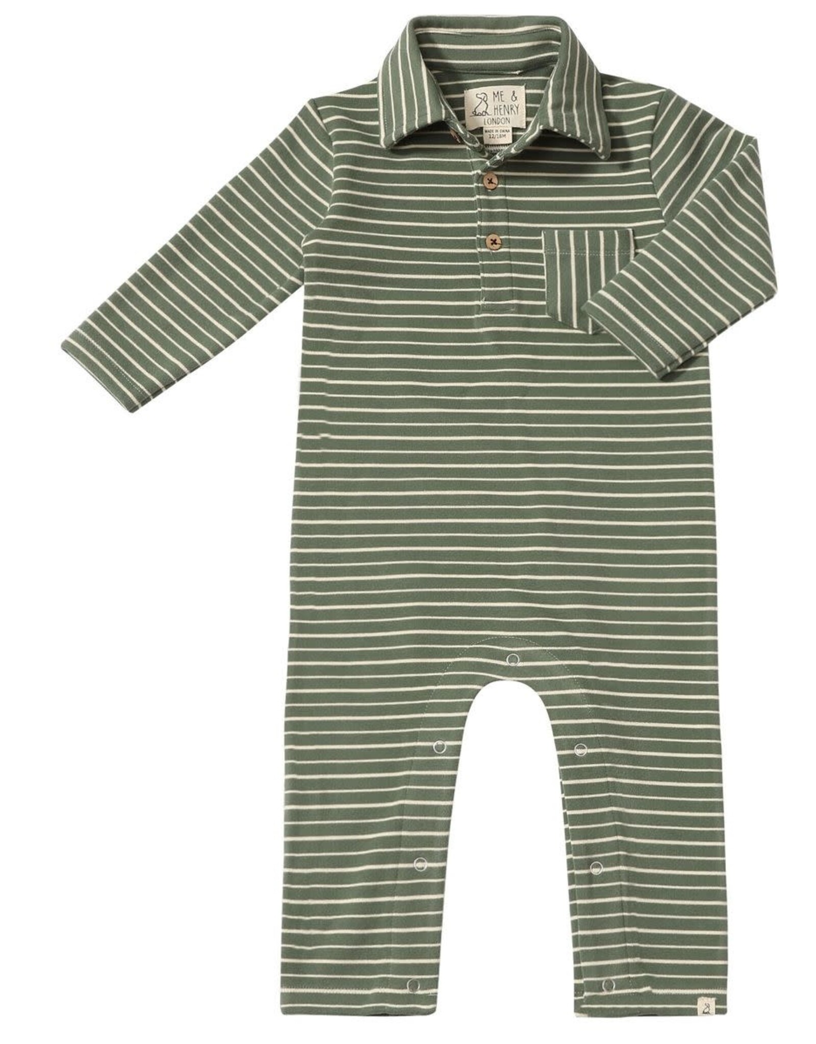 Me & Henry Me & Henry- Kingston Forest/Cream Stripe Polo Romper