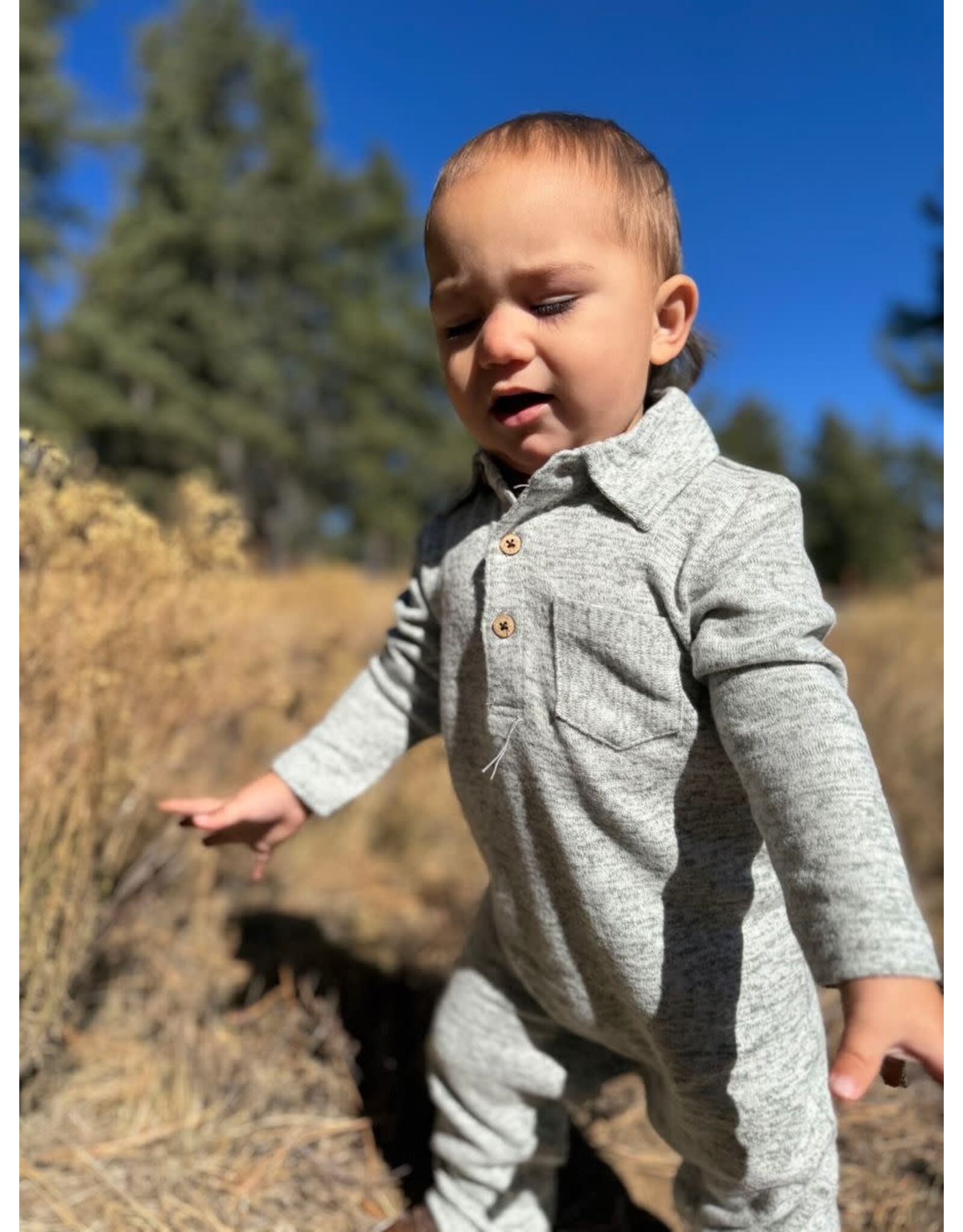 Me & Henry Me & Henry- Kingston Heathered Green Polo Romper